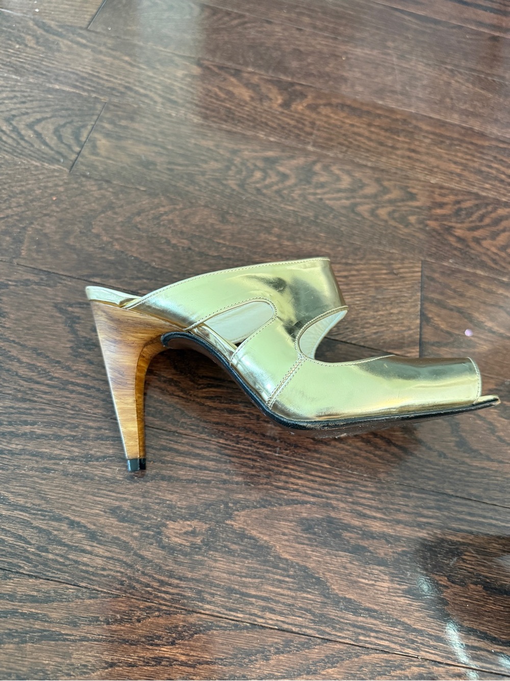 Stuart Weitzman Metallic Gold Open-Toe High Heel Mule